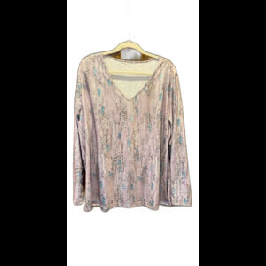 Women’s Blouse Plus Size 4X Top V Neck Purple Pattern Soft  Fabric + Stretch